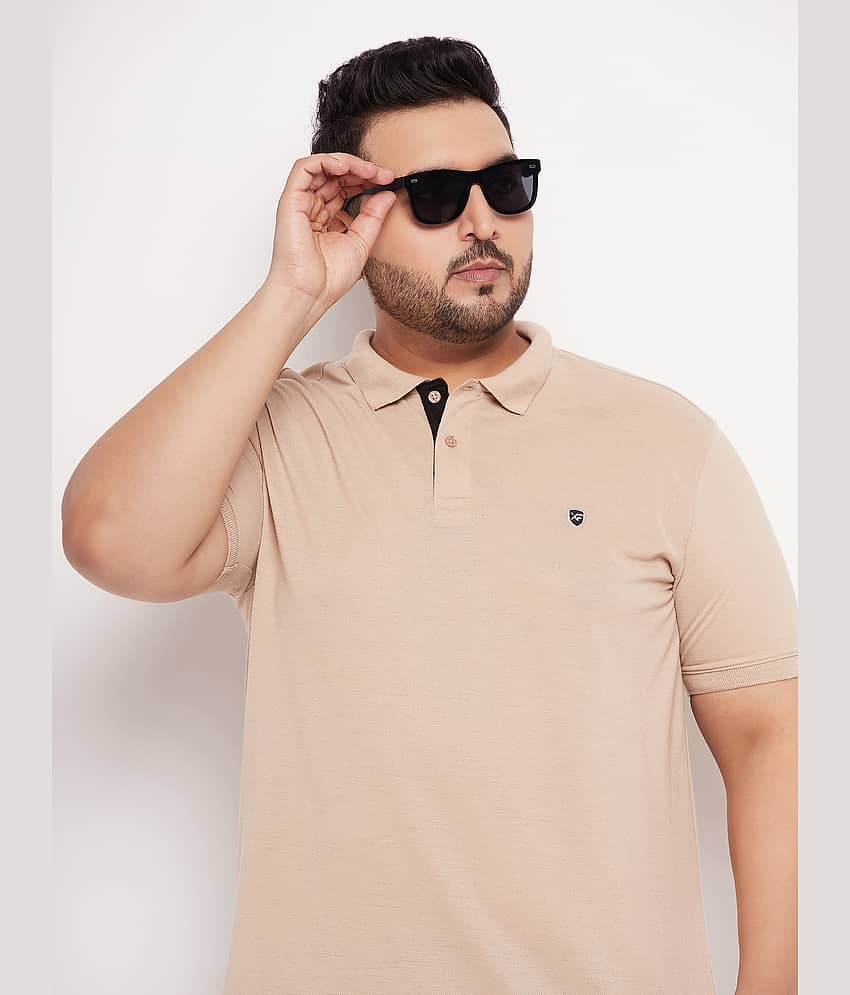 XPLUMP Pack of 1 Cotton Blend Regular Fit Solid Half Sleeves Men's Polo T Shirt ( Beige )
