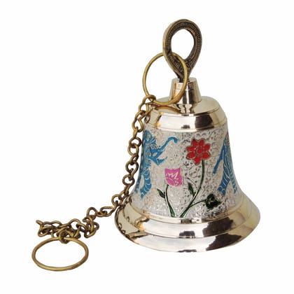 Brass Hanging Temple Pooja Bell, Bell White Color, Height : 7 Inch (FMAS513 C)