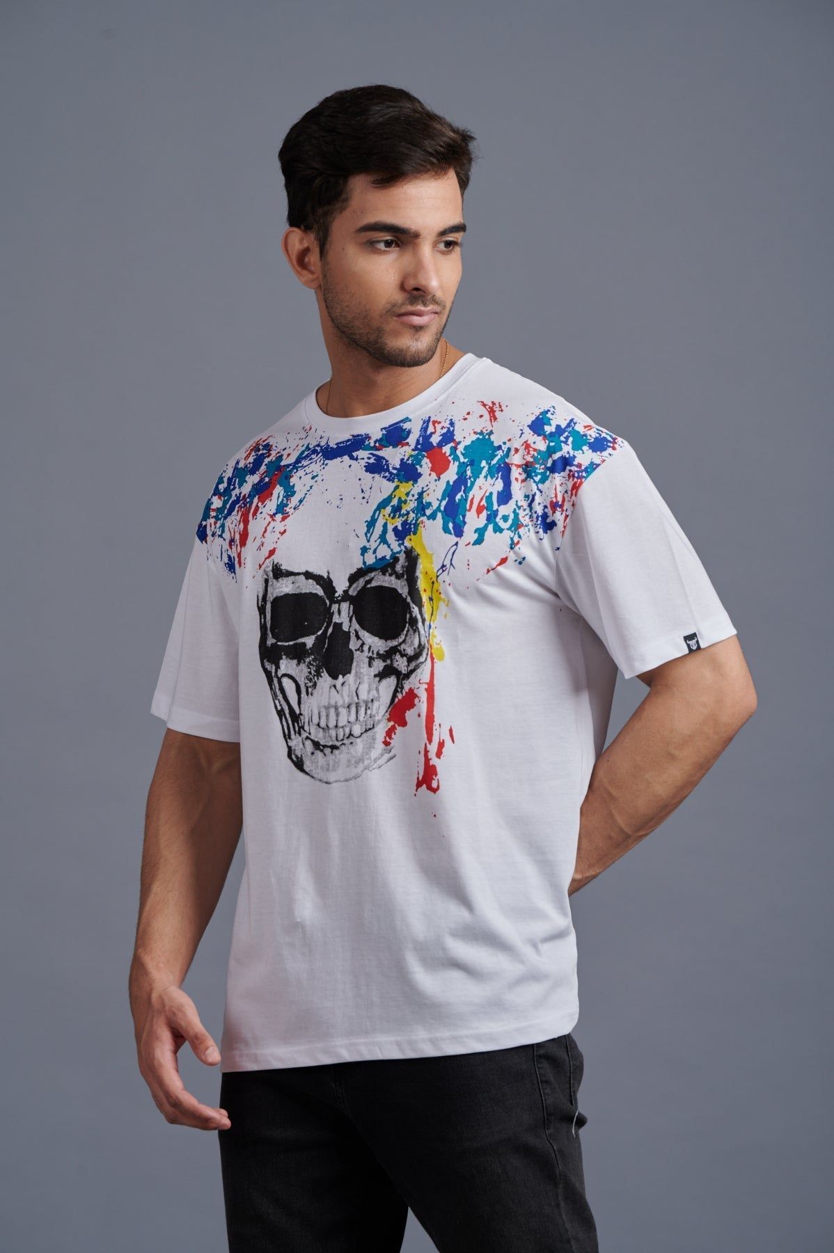 Skull Printed Oversized White T-Shirt for Men
