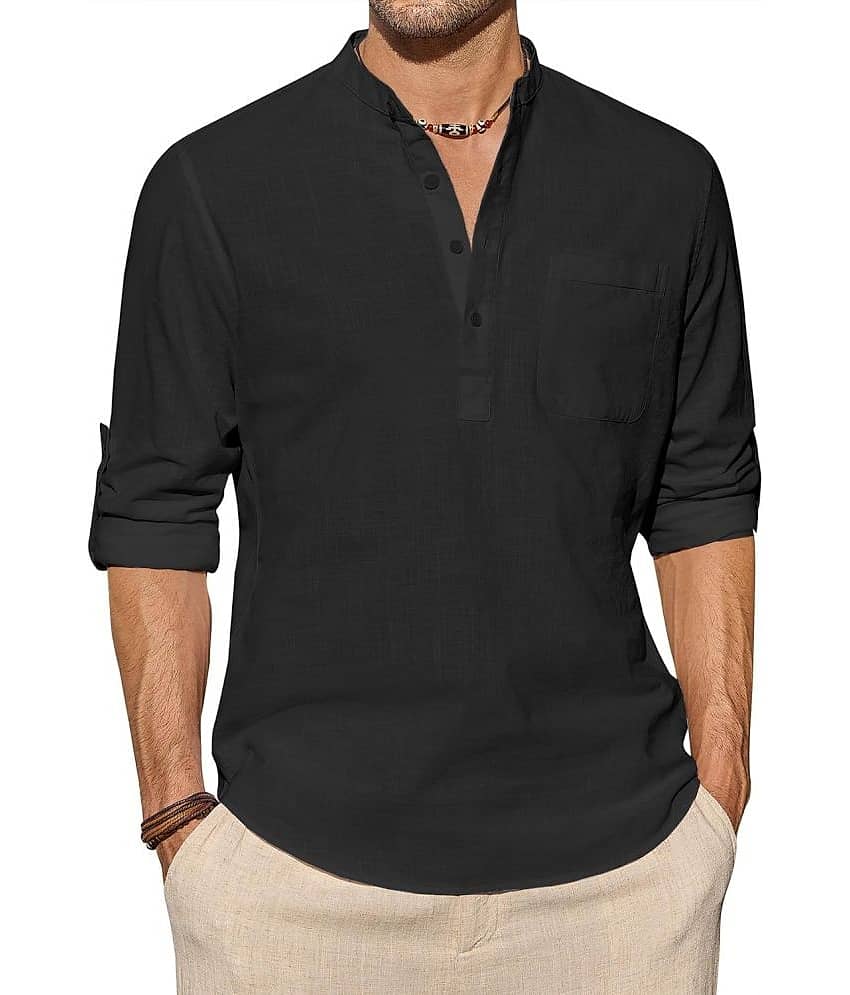 Vida Loca Black Cotton Blend Men's Shirt Style Kurta ( Pack of 1 )