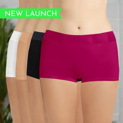 Heelium Bamboo Boyshorts Underwear for Women - Pack of 4-Small / Black | White | Maroon | Beige