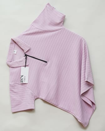 Lavender | Box Waffle Knit | Polo Zipper T-Shirt-M