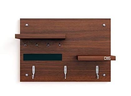 DAS Wall Mounted Home Décor Key Chain Holder/Organizer Key Hooks with Double Wall Shelf Display Rack Classic Walnut (7 Hooks)- Diana