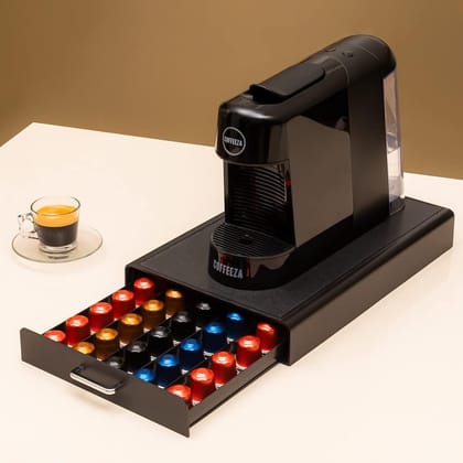 COFFEEZA Finero Next Pod Coffee Machine & Capsule Storage Drawer Combo | Perfect Espresso & Cappuccino Maker with 50-Pod Capacity Storage | Compatible with Nespresso Pods| 1-Year Warranty COFFEEZA Finero Next Pod Coffee Machine & Capsule Storage Drawer C