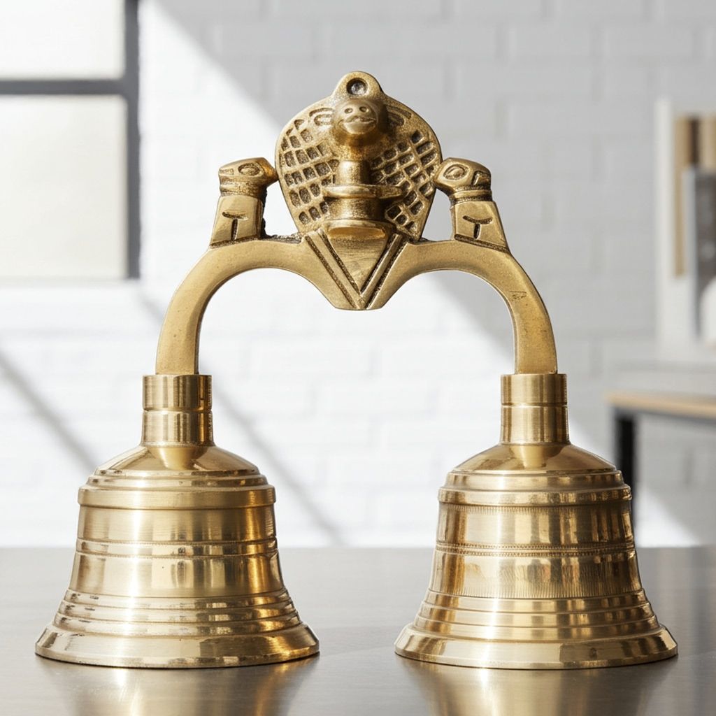 Brass Pooja 2 Combined Bell, Double Ghanti, Height : 4.5 Inch (FMAS679 B)
