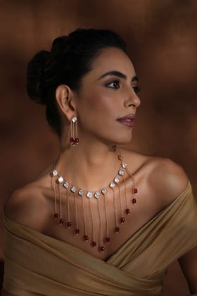 Aishe Red Polki Necklace Set-Polki