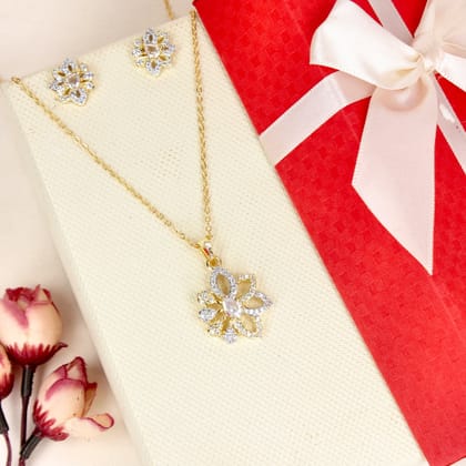 Flower of Diamonds Cz Pendant Set - SIA446788_B