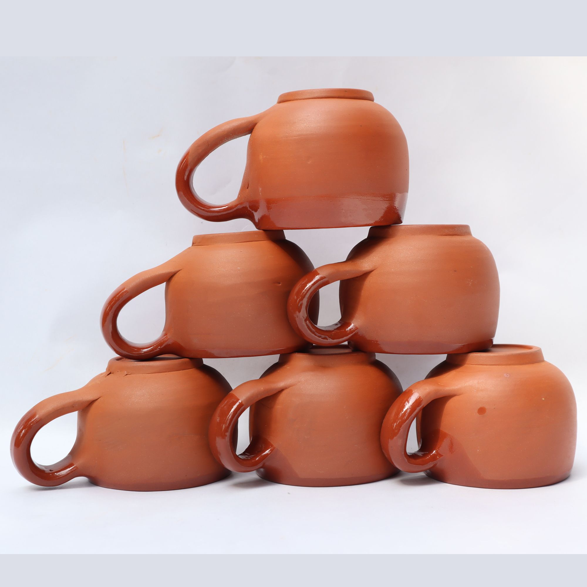 Nature Touch "Large Terracotta Round Cup Set 6 Handmade Mitti Cups for Tea & Coffee"