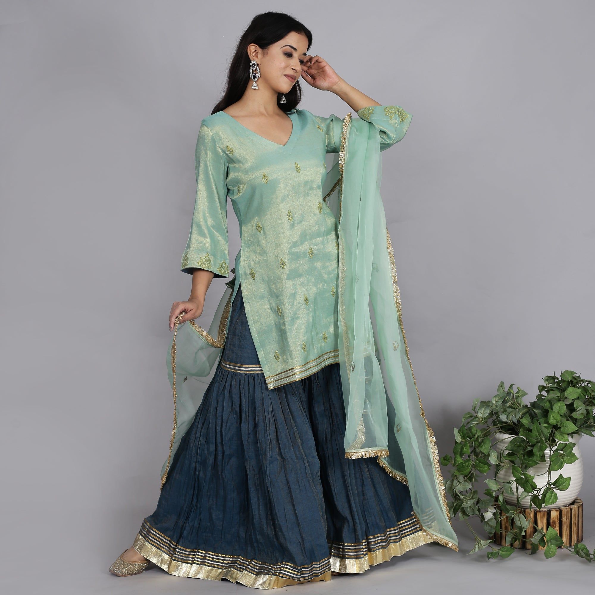 Jade & Blue metallic sharara set-XS