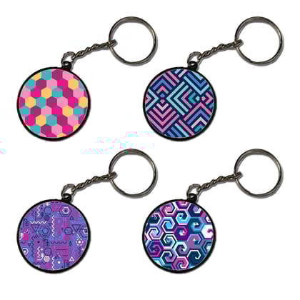 Geometric - A Combo Of 4 Black Border Keychains-Circle