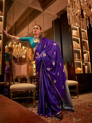 Violet  Pure Satin Banarasi Weaving Silk Saree