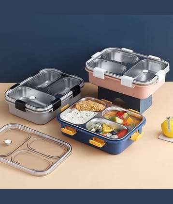 Saykhus 3 Compartment Steel Lunch Box Stainless Steel Lunch Box 1 - Container ( Pack of 1 )