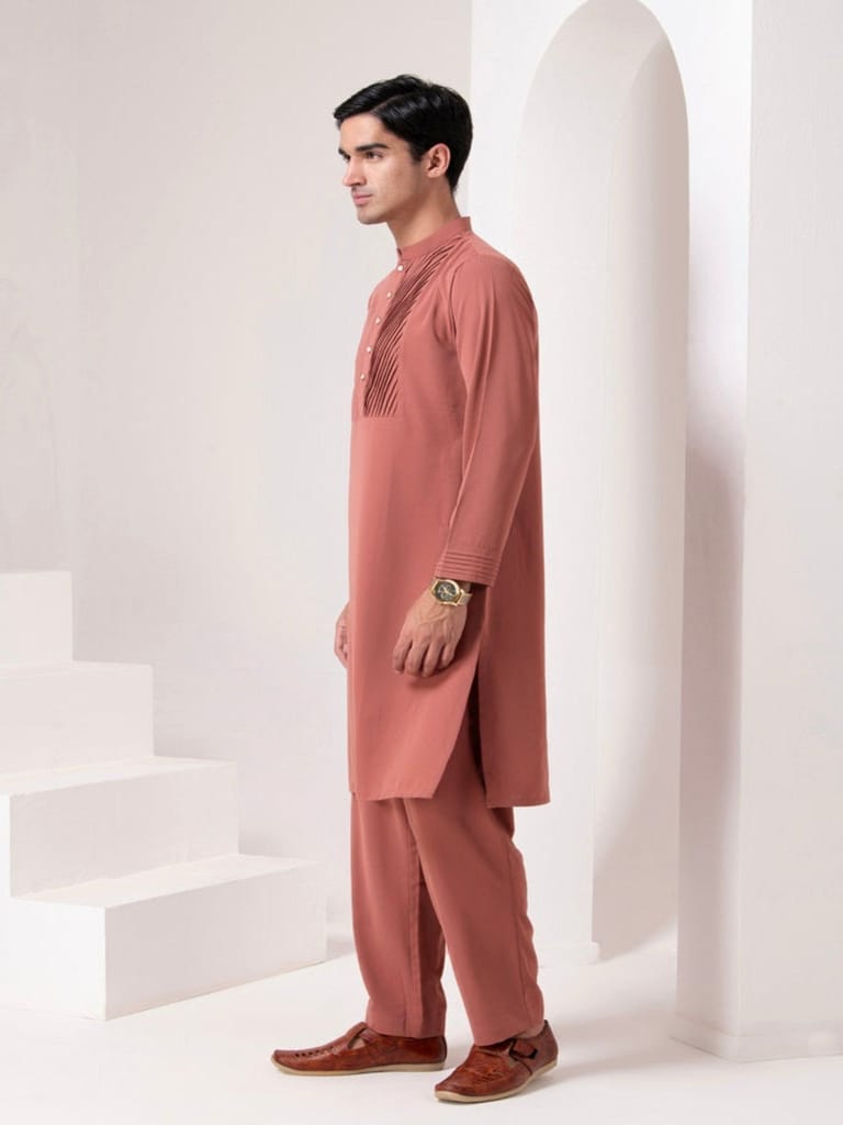 Olive Pleated Kurta Set