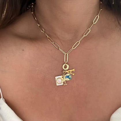 Travel Charm Necklace with Initial-B