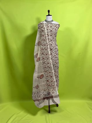 Handwoven Kota Doria Cotton Silk Dress Material with Hand Embroidery