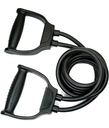 Workout Double Toning Resistance Tube Pull Rope Elastic Rubber Exercise Band for Stretching, Workout, Home Gym and Toning with D Shaped Handles (Black), Pack of 1