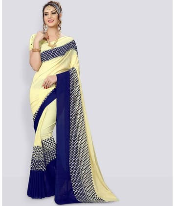 Kanooda Prints Georgette Printed Saree With Unstitched Blouse Piece ( Yellow )