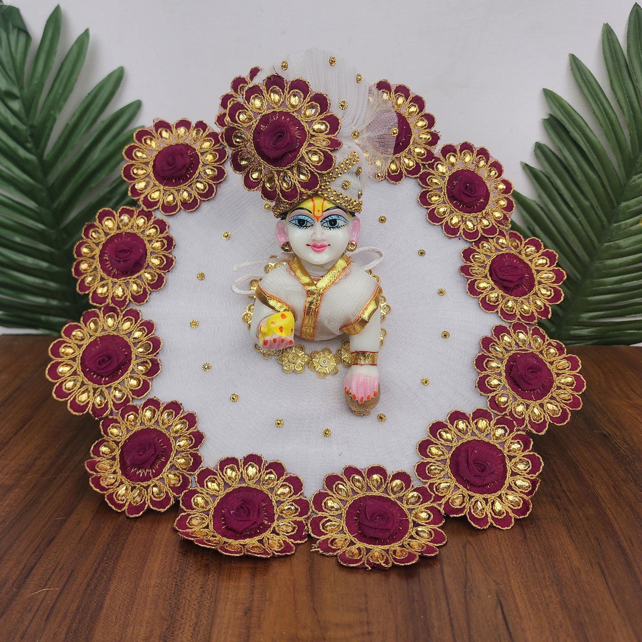 White Heavy Dress for laddu gopal ji with pagdi-0
