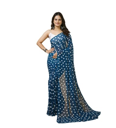 Women's Georgette Printed Saree With Unstitched Blouse 5.5Mtr (Blue)-PID63029 Women's Georgette Printed Saree With Unstitched Blouse 5.5Mtr (Blue)-PID63029
