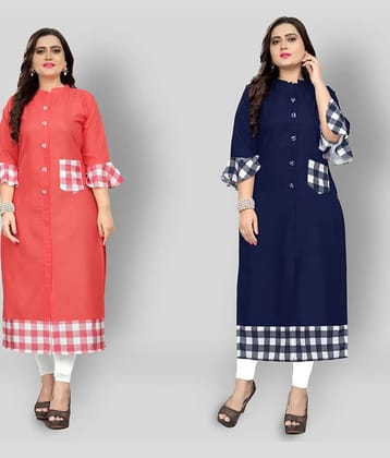 Lerkiza - Multicolor Cotton Women's Straight Kurti ( Pack of 2 )