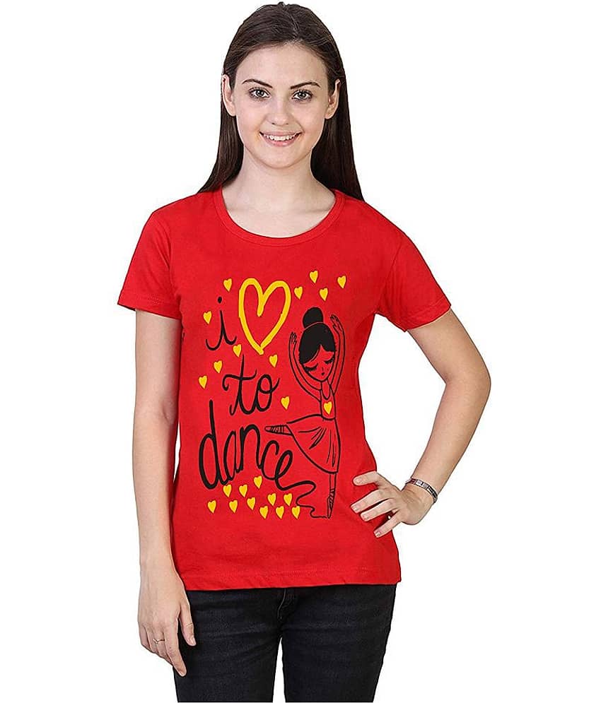 MIST N FOGG Women Cotton Regular Fit Round Neck T-Shirt ( Red )