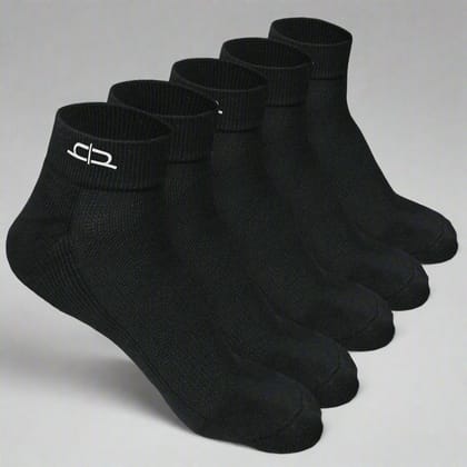 Bamboo Quarter Socks - 5 Pairs-Black | Black | Black | Black | Black