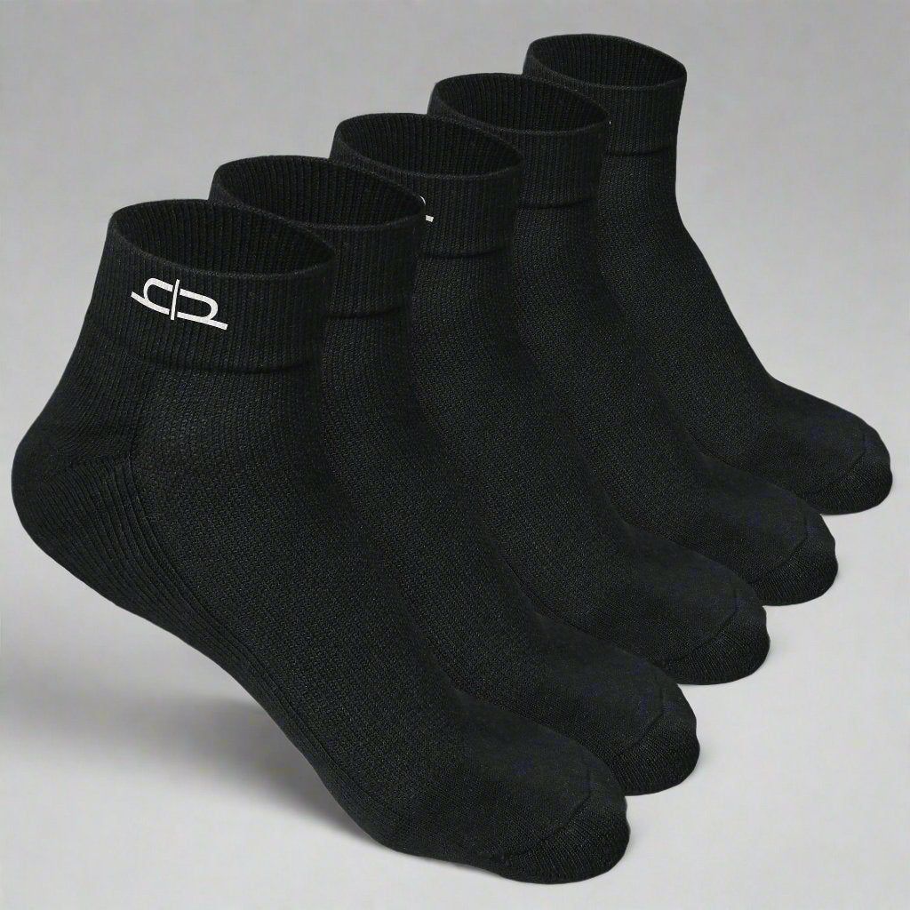 Heelium Bamboo Quarter Socks - 5 Pairs-Black | Black | Black | Black | Black