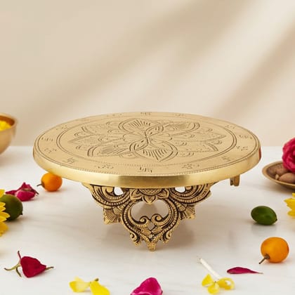 Brass Round Chowki Showpiece for God Idol - Premium Puja Base, Length : 9.5 Inch (BSMAS697 K)