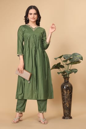OWO THE LABEL V Neck Women Kurti 2 Piece Khatali work (OTLKRT2006)-Small