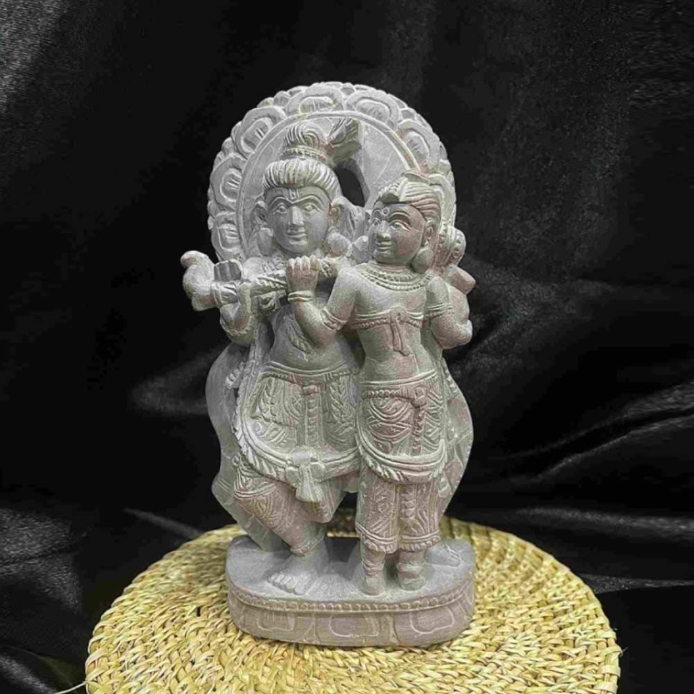Radha Krishna Pink Stone Statue