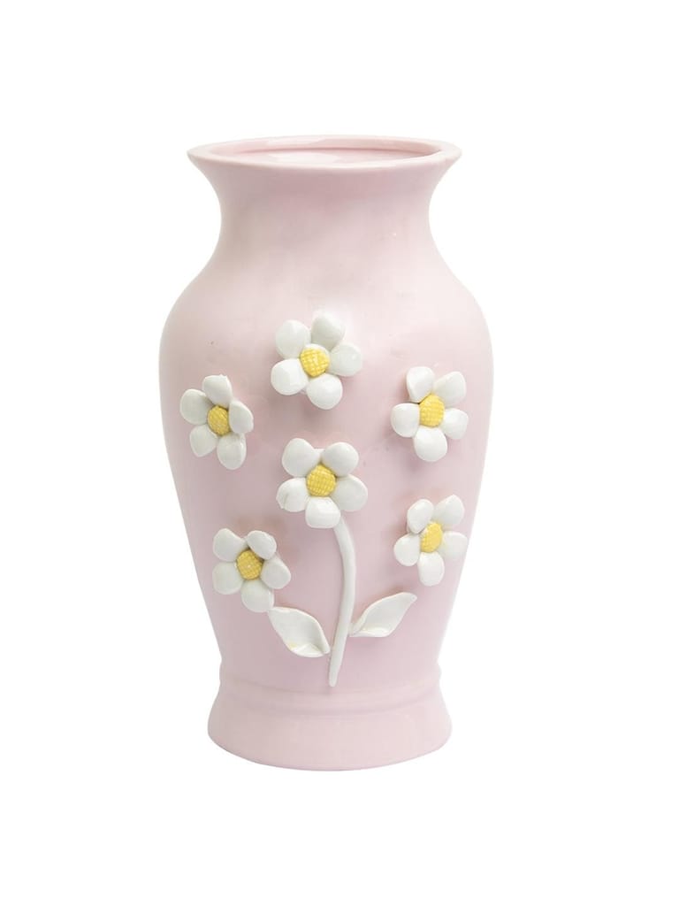 Pear Shape Pink Ceramic Vase with Lily Flowers