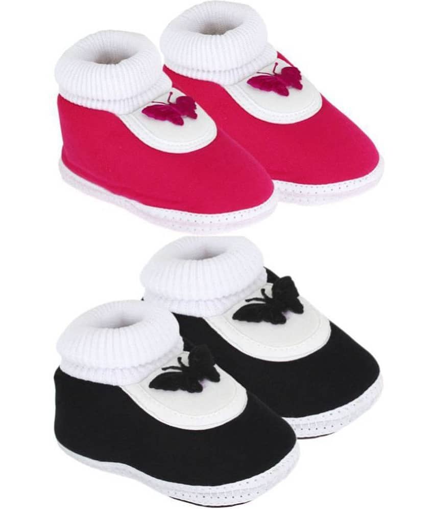 Neska Moda Pack Of 2 Baby Infant Soft Black and Pink Booties/Shoes For 0 To 12 Months