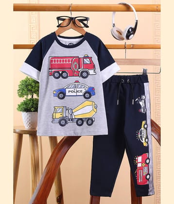 Lazy Shark Boys Cotton Blend T-Shirt & Pants Set ( Grey , Pack of 1 )