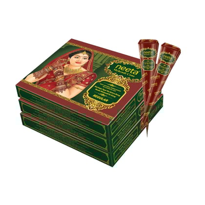 Neeta Mehendi Cones for Hand Desgning & Wedding, Bridal Mehandi Cone Reddish Brown Color 12 Pcs in 1 Box (Pack of 3)