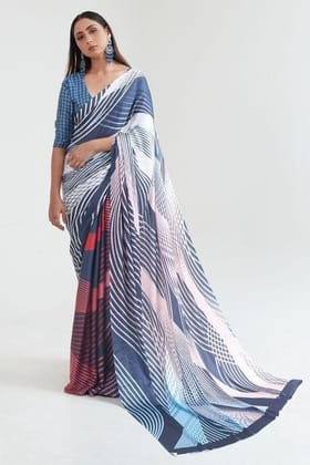 Grey Satin Digital Print Saree