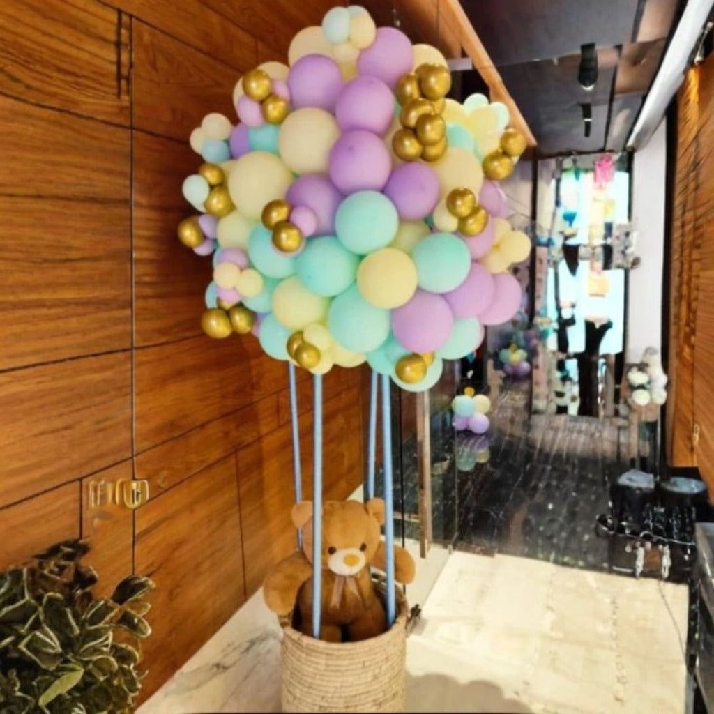 Pastel Parachute Balloon Bouquet w/ Teddy Bear - Without Helium - Party and Festive Needs | Buy online on ZillyBuy