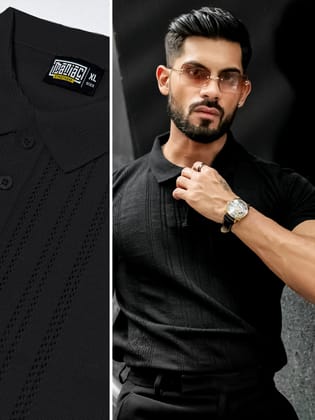 Flat Knit Black Slim T-Shirt-S / Black