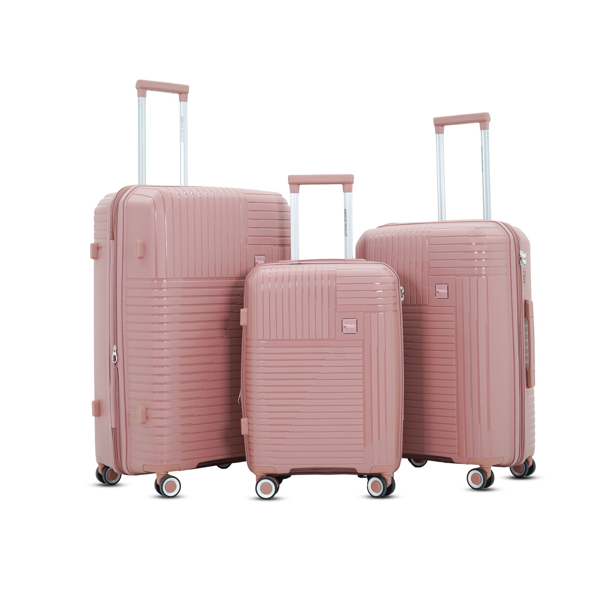 American Traveller TourisTravel Polypropylene Trolley Bags Set of 3 | Lightweight Expandable Hardshell Luggage Suitcase Bag Large with 8 Lego Wheels & TSA Type Lock (3, Pink)