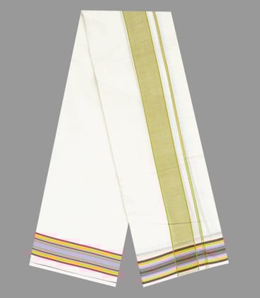 Cream 9 x 5 Cotton Dhoti with Multicolour Border-CD1448-Cream