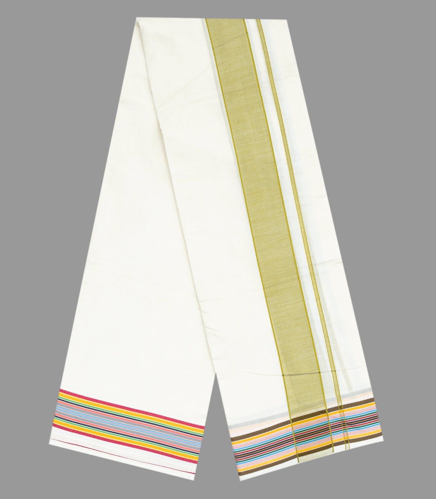 Cream 9 x 5 Cotton Dhoti with Multicolour Border-CD1448-Cream