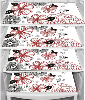 PVC Printed Rectangular Fridge Mats 29x44 cms ( Pack of 4 ) Multicolor
