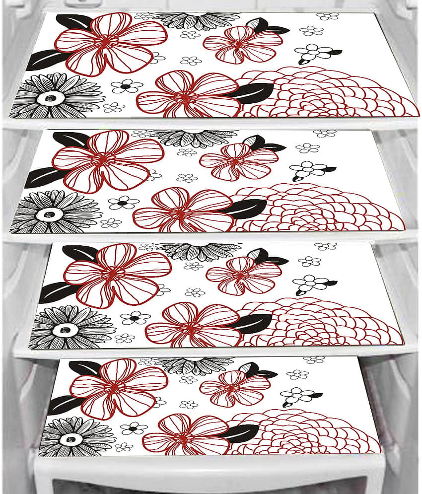 PVC Printed Rectangular Fridge Mats 29x44 cms ( Pack of 4 ) Multicolor
