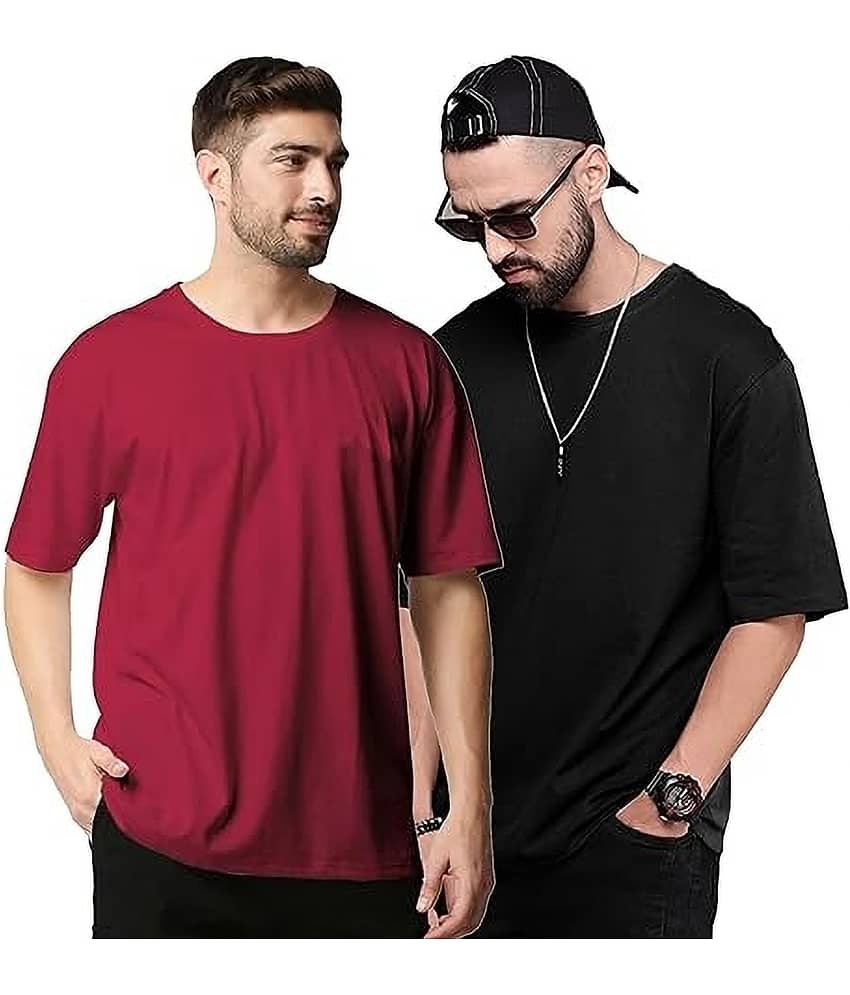 Leotude Pack of 2 Cotton Blend Oversized Fit Men's T-Shirt ( Black )