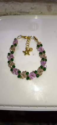 Handmade Purple, Emerald Green and Champagne Sparkle Floral Charm Bracelet