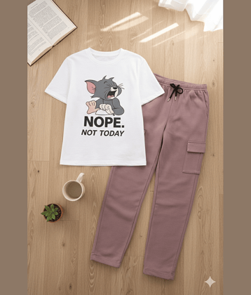 TarrenT HunT Pack of 1 Girls Cotton Blend T-shirt & Pants ( Pink )