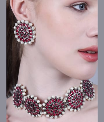Sunhari Jewels Maroon Alloy Necklace Set ( Pack of 1 )