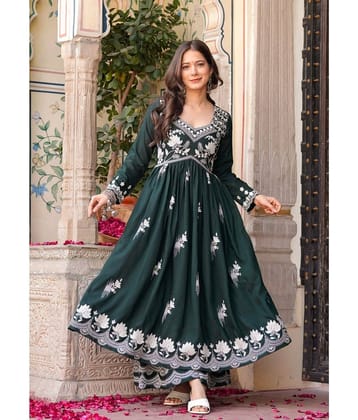 Estela Cotton Embroidered Kurti With Palazzo Women's Stitched Salwar Suit - Green ( Pack of 1 )