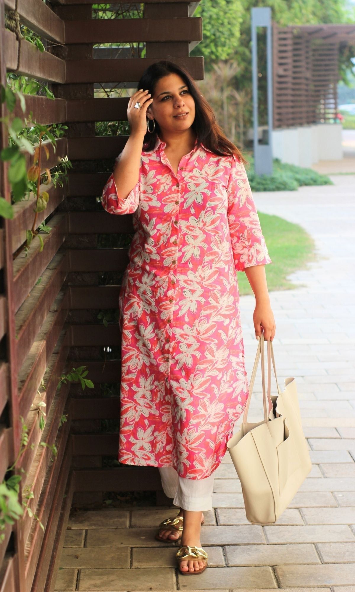 Pink Floral Long Shirt-XXS