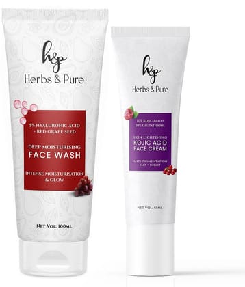 Herbs and Pure Deep Moisturising & Red Grapes Face Wash & Skin Lightening Kojic Face Cream (150 ML)
