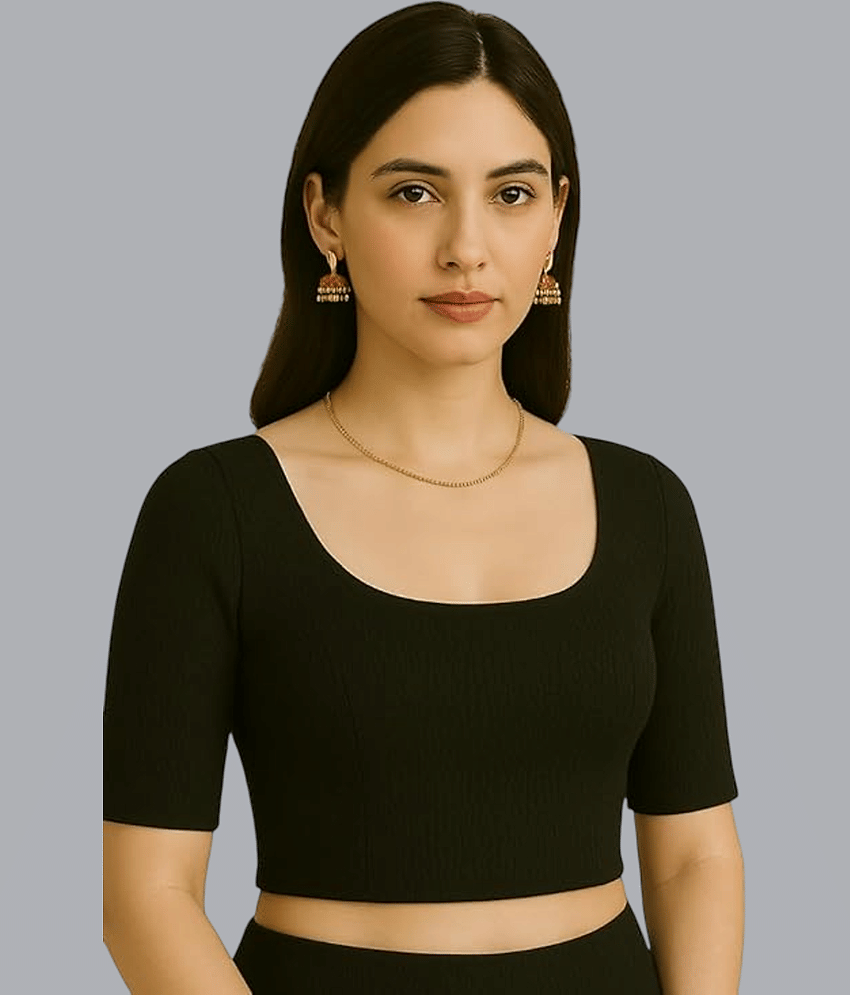 Bulbul Lycra Readymade without Pad Round Neck Women's Blouse ( Black )